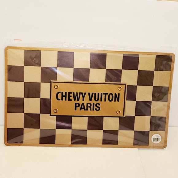 NEW Set of 2 Checker Chewy Vuiton Bowl and 2 Matching Checkered Placemat - Picture 4 of 12